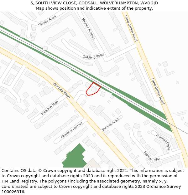 5, SOUTH VIEW CLOSE, CODSALL, WOLVERHAMPTON, WV8 2JD: Location map and indicative extent of plot