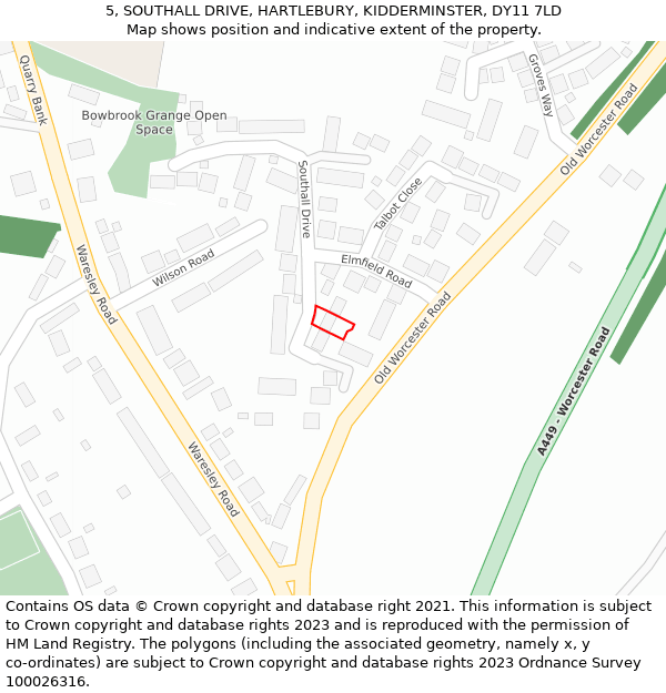 5, SOUTHALL DRIVE, HARTLEBURY, KIDDERMINSTER, DY11 7LD: Location map and indicative extent of plot