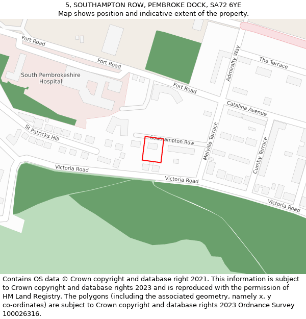 5, SOUTHAMPTON ROW, PEMBROKE DOCK, SA72 6YE: Location map and indicative extent of plot