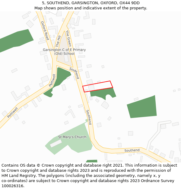 5, SOUTHEND, GARSINGTON, OXFORD, OX44 9DD: Location map and indicative extent of plot