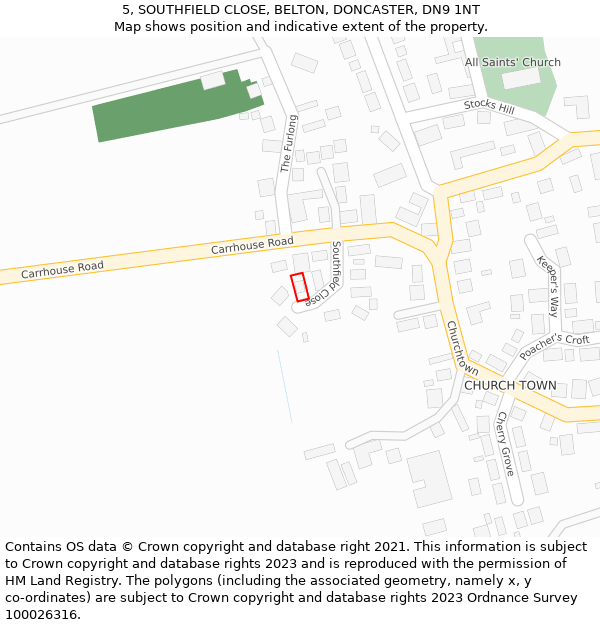 5, SOUTHFIELD CLOSE, BELTON, DONCASTER, DN9 1NT: Location map and indicative extent of plot