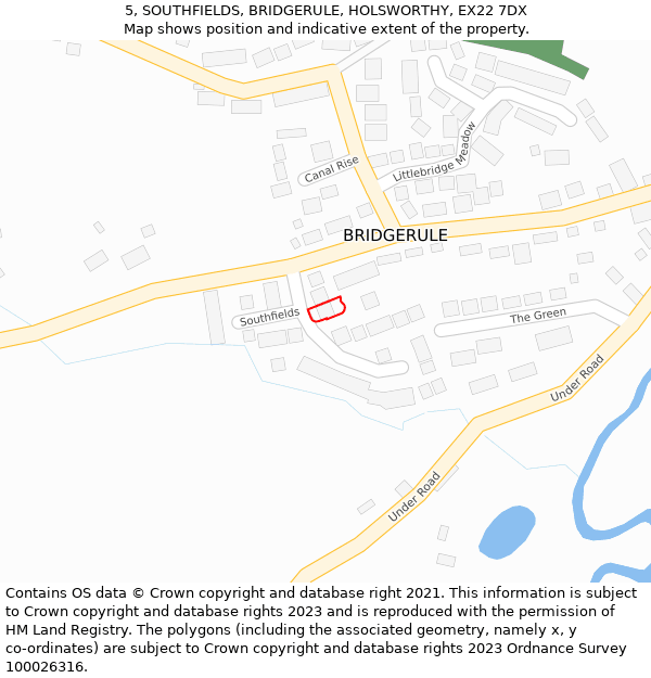 5, SOUTHFIELDS, BRIDGERULE, HOLSWORTHY, EX22 7DX: Location map and indicative extent of plot