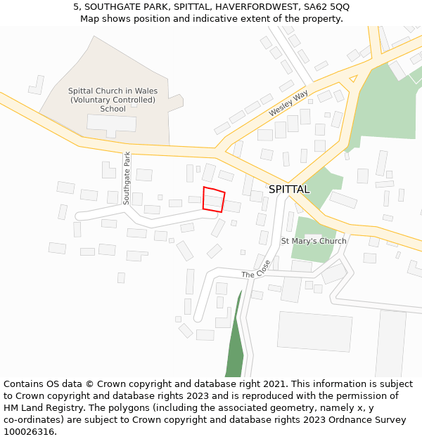 5, SOUTHGATE PARK, SPITTAL, HAVERFORDWEST, SA62 5QQ: Location map and indicative extent of plot