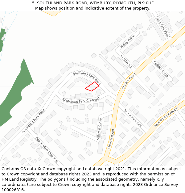 5, SOUTHLAND PARK ROAD, WEMBURY, PLYMOUTH, PL9 0HF: Location map and indicative extent of plot