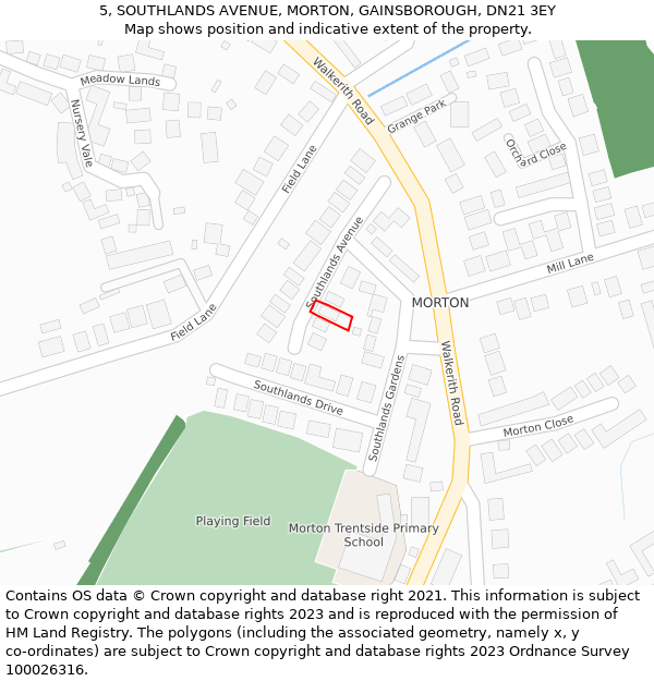 5, SOUTHLANDS AVENUE, MORTON, GAINSBOROUGH, DN21 3EY: Location map and indicative extent of plot