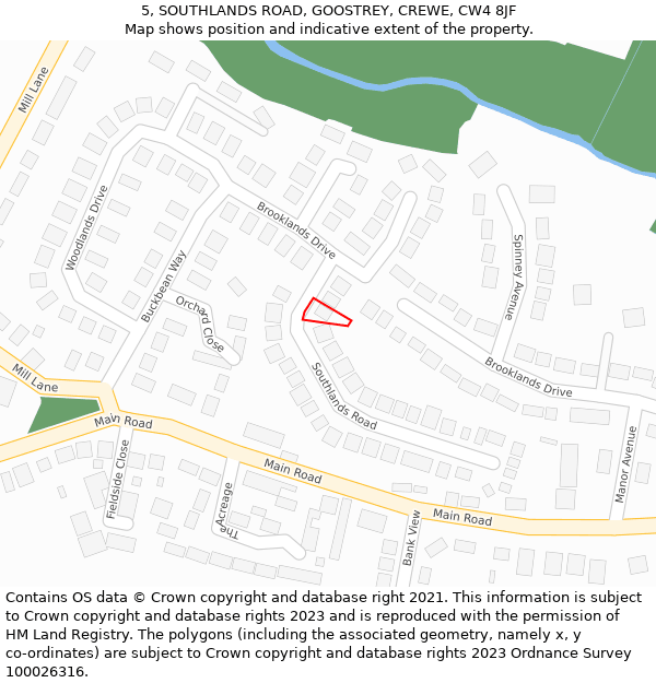 5, SOUTHLANDS ROAD, GOOSTREY, CREWE, CW4 8JF: Location map and indicative extent of plot