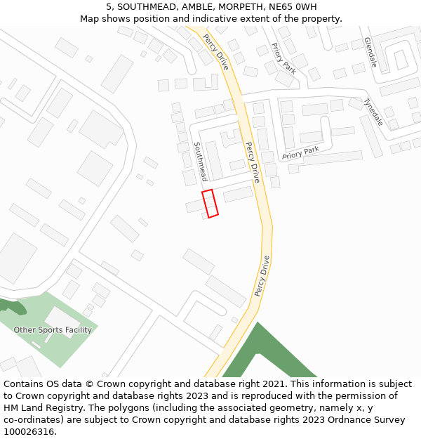 5, SOUTHMEAD, AMBLE, MORPETH, NE65 0WH: Location map and indicative extent of plot