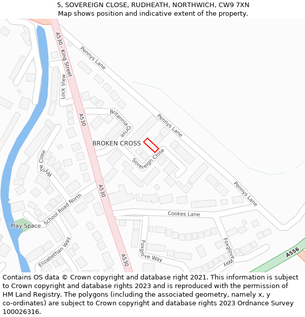 5, SOVEREIGN CLOSE, RUDHEATH, NORTHWICH, CW9 7XN: Location map and indicative extent of plot