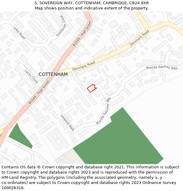 5, SOVEREIGN WAY, COTTENHAM, CAMBRIDGE, CB24 8XR: Location map and indicative extent of plot