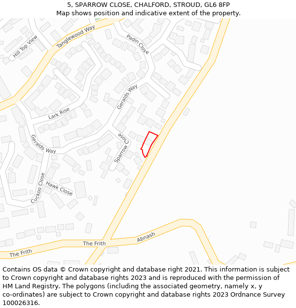 5, SPARROW CLOSE, CHALFORD, STROUD, GL6 8FP: Location map and indicative extent of plot