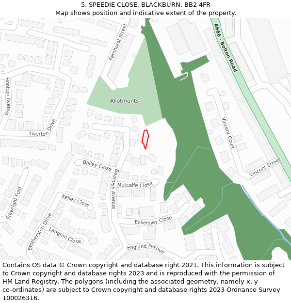 5, SPEEDIE CLOSE, BLACKBURN, BB2 4FR: Location map and indicative extent of plot