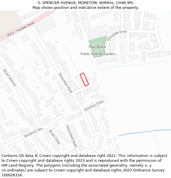 5, SPENCER AVENUE, MORETON, WIRRAL, CH46 9PL: Location map and indicative extent of plot