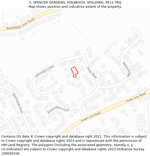 5, SPENCER GARDENS, HOLBEACH, SPALDING, PE12 7RQ: Location map and indicative extent of plot