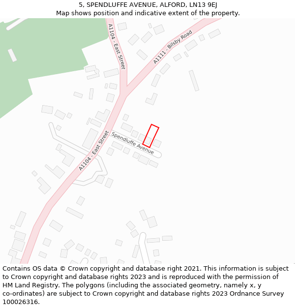 5, SPENDLUFFE AVENUE, ALFORD, LN13 9EJ: Location map and indicative extent of plot