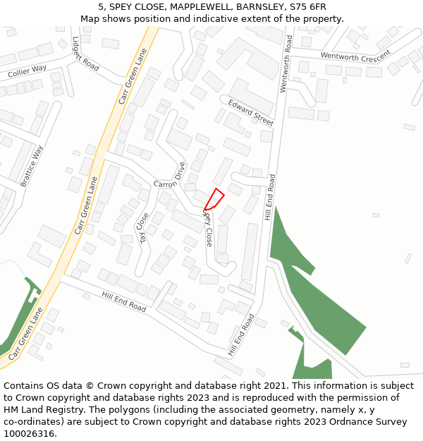 5, SPEY CLOSE, MAPPLEWELL, BARNSLEY, S75 6FR: Location map and indicative extent of plot