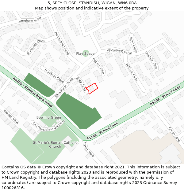 5, SPEY CLOSE, STANDISH, WIGAN, WN6 0RA: Location map and indicative extent of plot