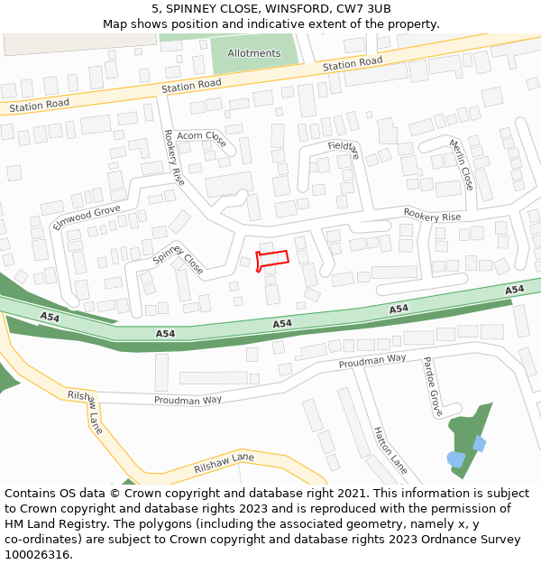 5, SPINNEY CLOSE, WINSFORD, CW7 3UB: Location map and indicative extent of plot