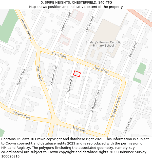 5, SPIRE HEIGHTS, CHESTERFIELD, S40 4TG: Location map and indicative extent of plot