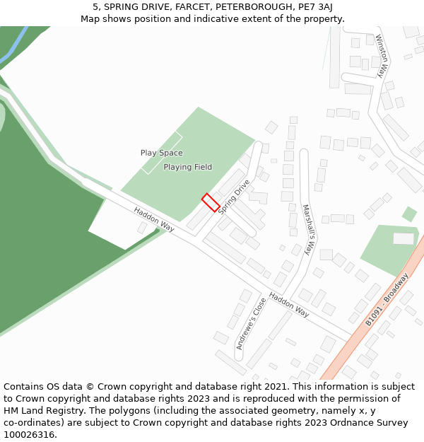 5, SPRING DRIVE, FARCET, PETERBOROUGH, PE7 3AJ: Location map and indicative extent of plot