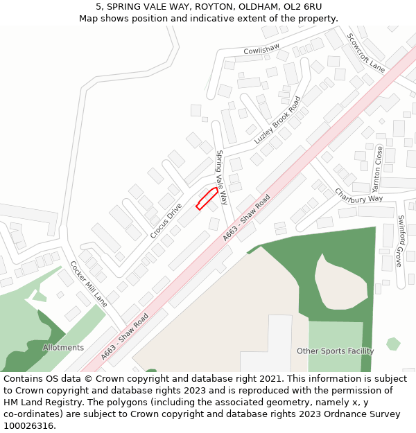 5, SPRING VALE WAY, ROYTON, OLDHAM, OL2 6RU: Location map and indicative extent of plot