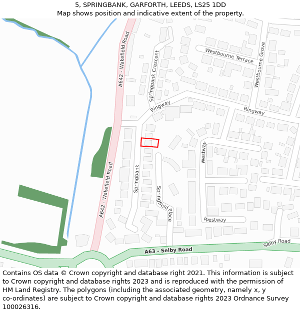 5, SPRINGBANK, GARFORTH, LEEDS, LS25 1DD: Location map and indicative extent of plot