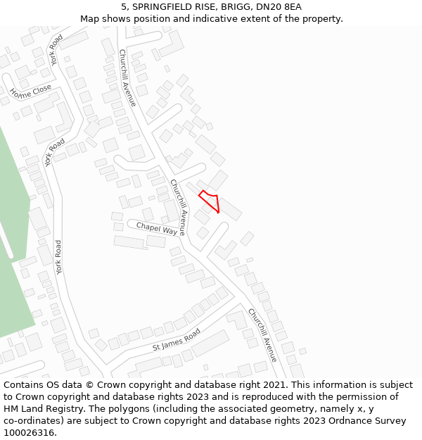 5, SPRINGFIELD RISE, BRIGG, DN20 8EA: Location map and indicative extent of plot