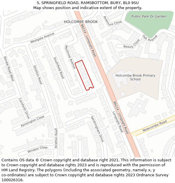 5, SPRINGFIELD ROAD, RAMSBOTTOM, BURY, BL0 9SU: Location map and indicative extent of plot