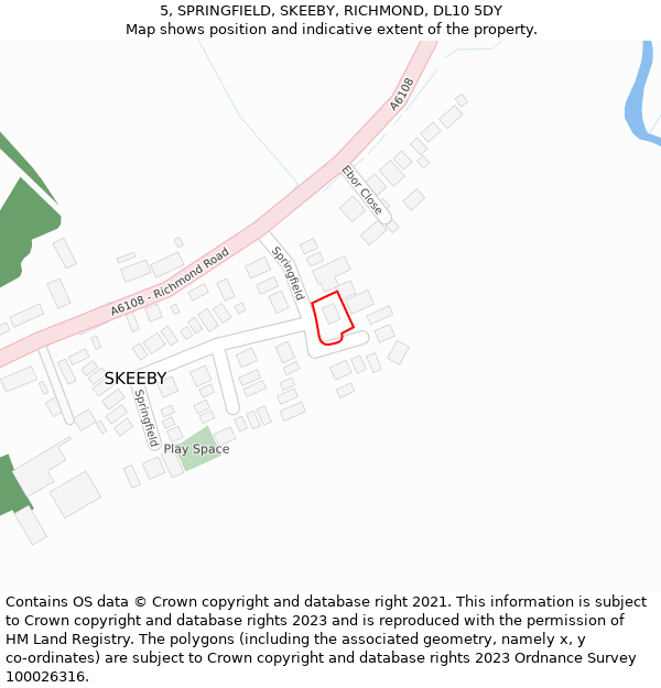 5, SPRINGFIELD, SKEEBY, RICHMOND, DL10 5DY: Location map and indicative extent of plot