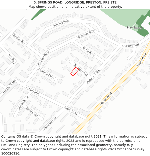 5, SPRINGS ROAD, LONGRIDGE, PRESTON, PR3 3TE: Location map and indicative extent of plot