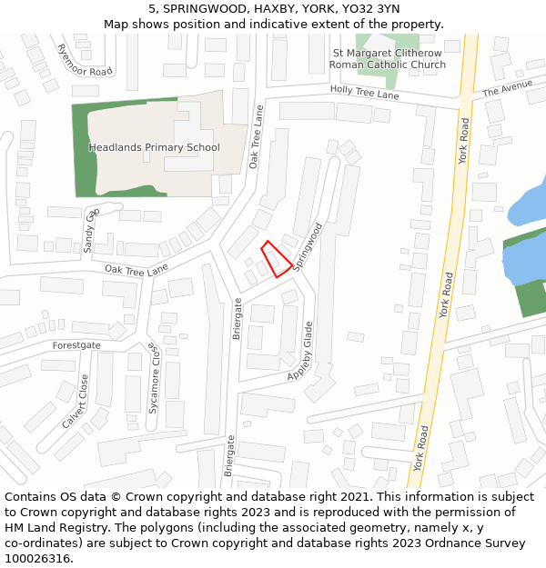 5, SPRINGWOOD, HAXBY, YORK, YO32 3YN: Location map and indicative extent of plot