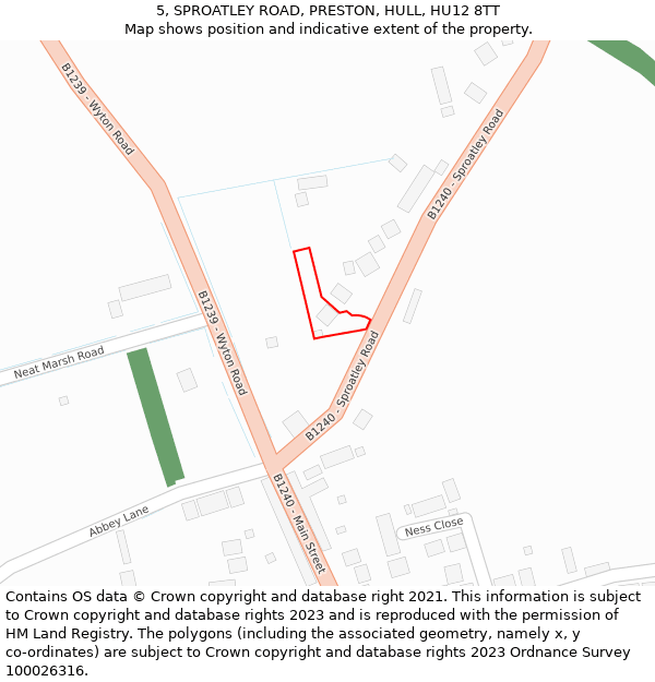 5, SPROATLEY ROAD, PRESTON, HULL, HU12 8TT: Location map and indicative extent of plot