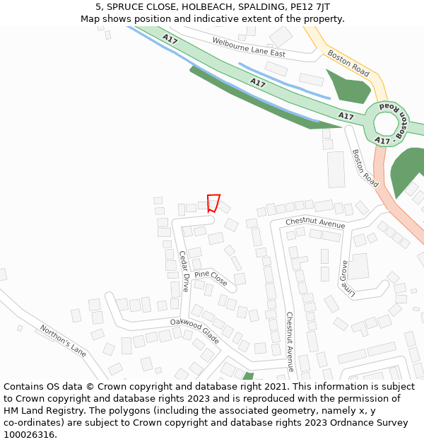 5, SPRUCE CLOSE, HOLBEACH, SPALDING, PE12 7JT: Location map and indicative extent of plot