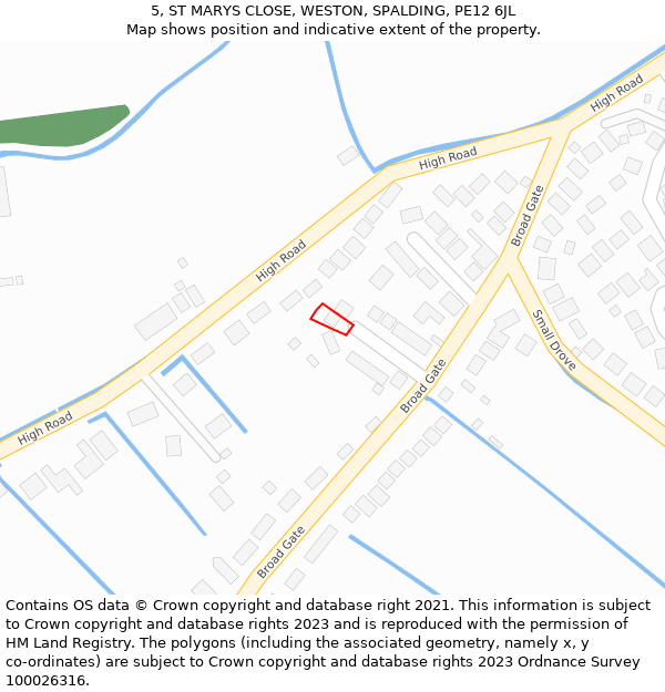 5, ST MARYS CLOSE, WESTON, SPALDING, PE12 6JL: Location map and indicative extent of plot