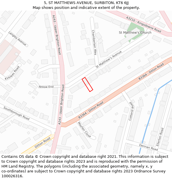 5, ST MATTHEWS AVENUE, SURBITON, KT6 6JJ: Location map and indicative extent of plot