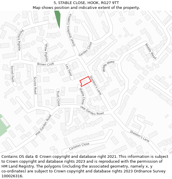 5, STABLE CLOSE, HOOK, RG27 9TT: Location map and indicative extent of plot