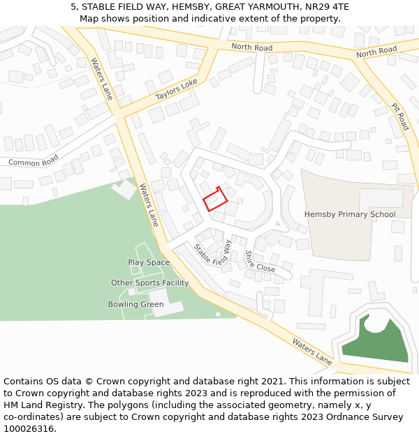 5, STABLE FIELD WAY, HEMSBY, GREAT YARMOUTH, NR29 4TE: Location map and indicative extent of plot