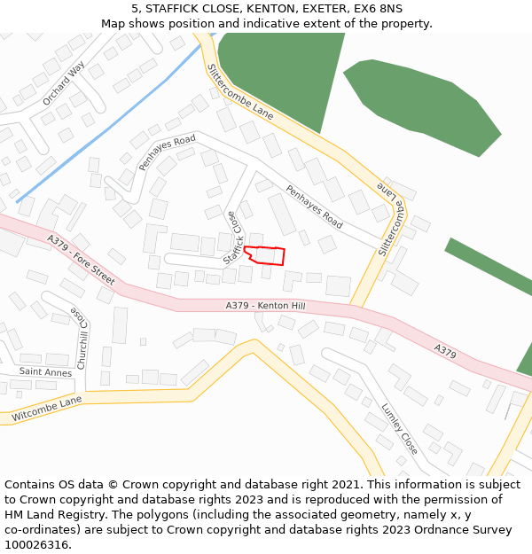 5, STAFFICK CLOSE, KENTON, EXETER, EX6 8NS: Location map and indicative extent of plot