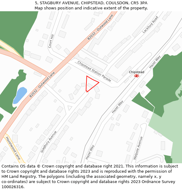 5, STAGBURY AVENUE, CHIPSTEAD, COULSDON, CR5 3PA: Location map and indicative extent of plot