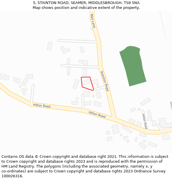 5, STAINTON ROAD, SEAMER, MIDDLESBROUGH, TS9 5NA: Location map and indicative extent of plot