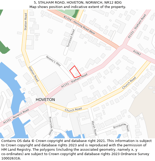 5, STALHAM ROAD, HOVETON, NORWICH, NR12 8DG: Location map and indicative extent of plot