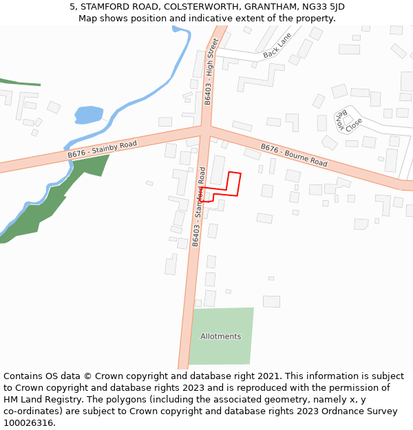 5, STAMFORD ROAD, COLSTERWORTH, GRANTHAM, NG33 5JD: Location map and indicative extent of plot