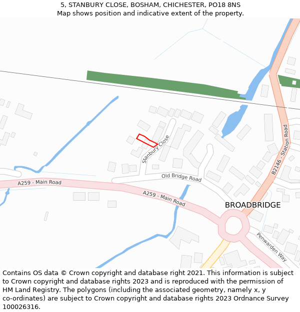 5, STANBURY CLOSE, BOSHAM, CHICHESTER, PO18 8NS: Location map and indicative extent of plot