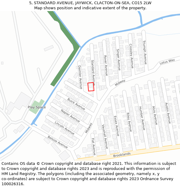 5, STANDARD AVENUE, JAYWICK, CLACTON-ON-SEA, CO15 2LW: Location map and indicative extent of plot