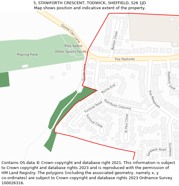 5, STANIFORTH CRESCENT, TODWICK, SHEFFIELD, S26 1JD: Location map and indicative extent of plot