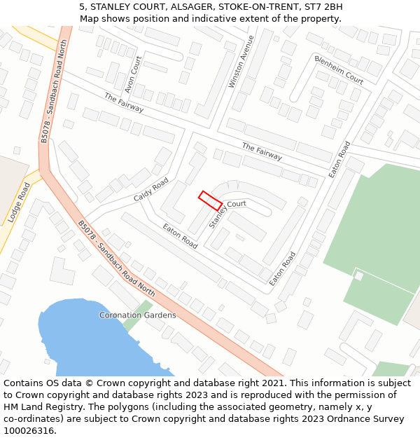 5, STANLEY COURT, ALSAGER, STOKE-ON-TRENT, ST7 2BH: Location map and indicative extent of plot