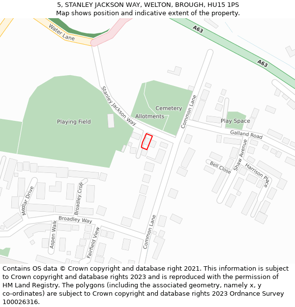 5, STANLEY JACKSON WAY, WELTON, BROUGH, HU15 1PS: Location map and indicative extent of plot