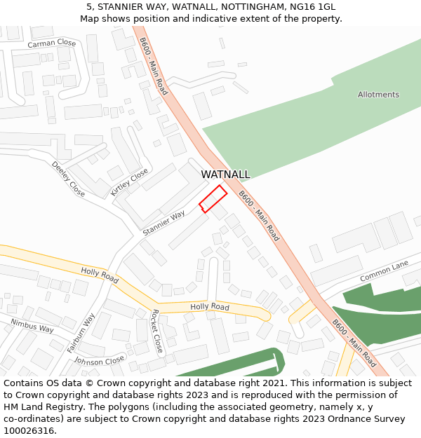 5, STANNIER WAY, WATNALL, NOTTINGHAM, NG16 1GL: Location map and indicative extent of plot