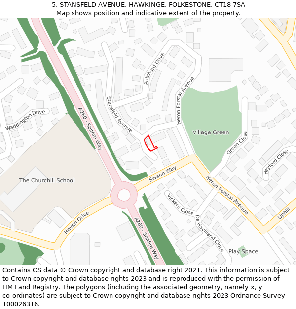 5, STANSFELD AVENUE, HAWKINGE, FOLKESTONE, CT18 7SA: Location map and indicative extent of plot