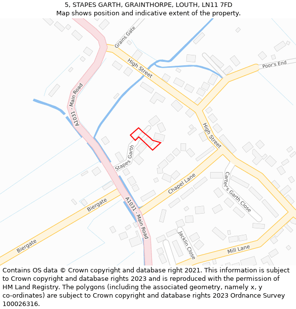 5, STAPES GARTH, GRAINTHORPE, LOUTH, LN11 7FD: Location map and indicative extent of plot