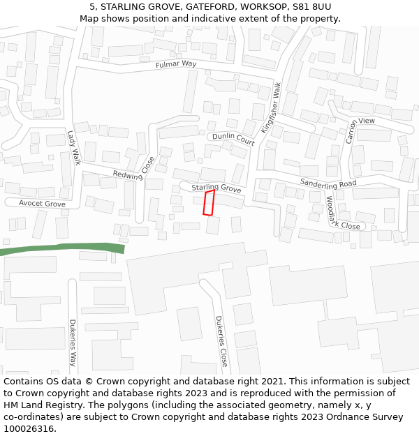 5, STARLING GROVE, GATEFORD, WORKSOP, S81 8UU: Location map and indicative extent of plot